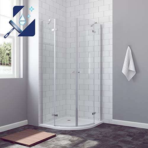 AQUABATOS® Duschkabine Runddusche Rahmenlos 80x80 x 195 cm Duschabtrennung Viertelkreis Duschtür Scharniertür mit Nano Beschichtung aus 6mm ESG Glas