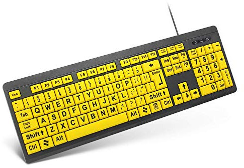 XDL-POWER Large Print Computer Keyboard,Wired USB Keyboard High Contrast Big Print Letter with Yellow Keys High Contrast Yellow Keyboard Makes Type Easy