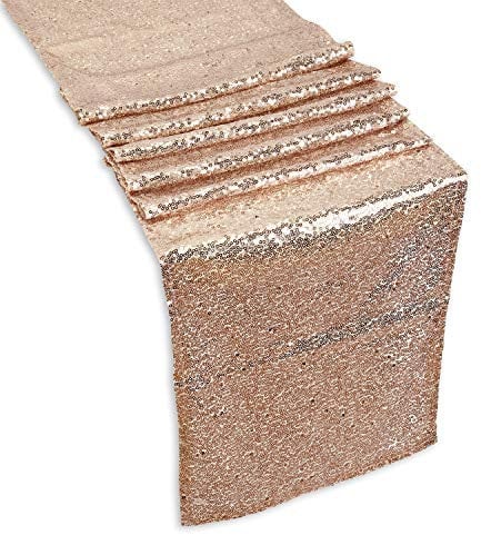 WedDecor Glitter Sequin Table Runner 11x108 Inch, For Wedding, Birthday Events, Chair Sashes Swags Christmas, Home Décor Dining Table Runners Party Decorations, Rose Gold, 5pcs