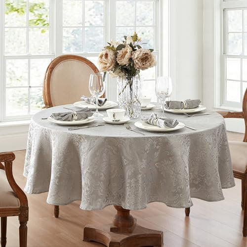 Elrene Caiden Elegance Damast-Tischdecke, Polyester, Silber, 70 (Round)