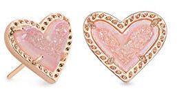 Kendra Scott Ari Heart Stud Earrings for Women, Fashion Jewelry, 14k Rose Gold-Plated, Pink Drusy