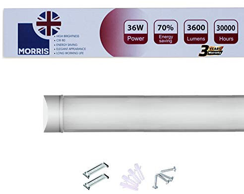 Morris LED Batten Slimline Tube Light 2FT 3FT 4FT 5FT 6FT Wall/Ceiling Mount (6000k) (4FT (120cms))