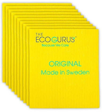 The EcoGurus Paños suecos para Cocina, paños de Cocina suecos Naturales Altamente absorbentes, paño de Esponja de celulosa, Color Amarillo