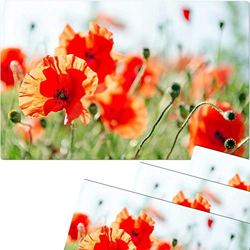 Tischsets 4er als abwaschbare Tischdeko für den Sommer - Platzsets Mohn Blumen Wiese als Tischuntersetzer in 43 cm - Platzdeckchen als Tischunterlage für Esstisch Wohnzimmer Tisch