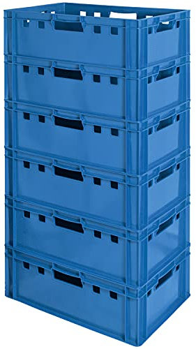 6 Stück E2 Fleischkisten Kisten Eurobox Lebensmittelecht Metzgerkiste Box Aufbewahrungsbox Kunststoff Wanne Plastik Stapelbar Lagerkisten 60 x 40 Blau Kingpower