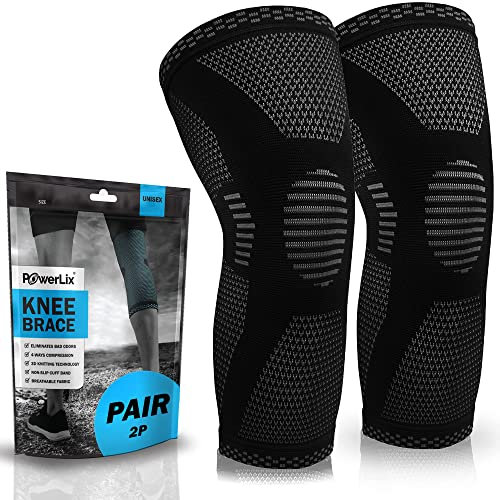 POWERLIX Kniebandage für Damen/Männer (1 Paar), Kompression Kniestütze für Meniskusriss, Arthritis, Linddert Kniescherzen, ACL, Laufen, Gewichtheben, Volleyball, Sport, Schwarz, S
