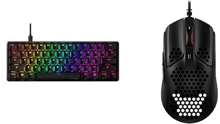 HyperX Alloy Origins 60 - Mechanische Gaming-Tastatur, Schwarz & Pulsefire Haste Gaming-Maus – Ultraleicht, 59g, Wabenschale, Hex-Design, Hyperflex-Kabel, bis zu 16.000 DPI