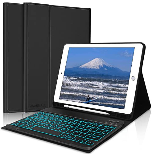 Funda con Teclado para iPad 6a Generación 9.7, Teclado Retroiluminado Bluetooth Desmontable con Funda y Portalápices para iPad 6a Gen 2018/5a Gen 2017/iPad Pro 9.7 2016/iPad Air 2/iPad Air 1, Nergo