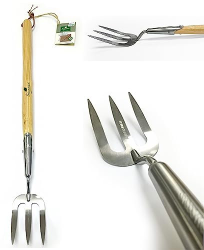 Greenman Mid Handle Stainless Steel Weed Fork Ash Handled 28