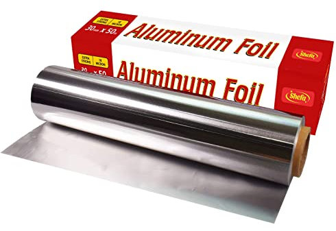 Shefa Tin Foil 30cm x 50m - Aluminium Roll, 18 Micron, Heavy Duty Kitchen - Thick & Durable, Recyclable Tinfoil for Cooking, Dining & Catering (30cm X 50m)