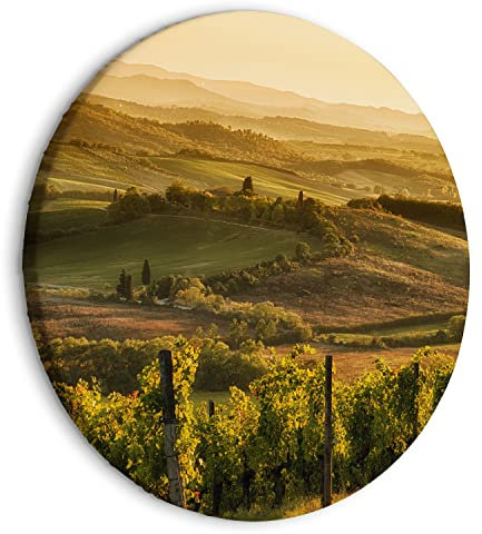 murando - runde Bilder Landschaft Toskana 60x60 cm Leinwandbild 1 tlg Kunstdruck modern Wandbilder XXL Wanddekoration Design Wand Bild Berge Bäume Natur Panorama c-B-10043-bc-a