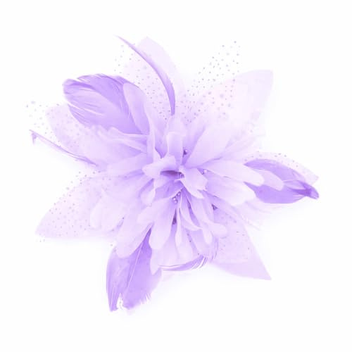 Lilac flower fascinator comb with feather tendrils