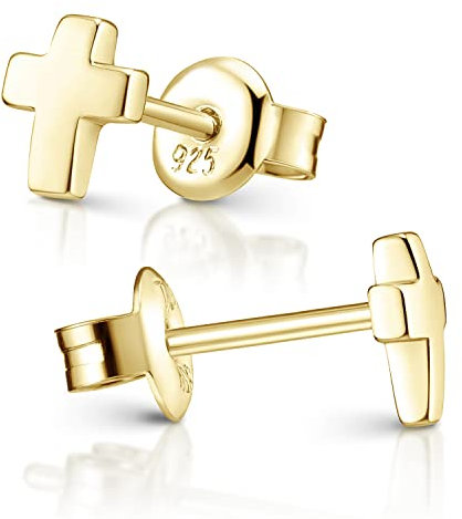 Materia Gold Kreuz Ohrringe Herren Damen Ohrstecker Silber 925 klein SO-440-Gold