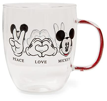 Disney Tasse à café en verre « Peace Love » Mickey Mouse 414 ml | Grande tasse à café pour expresso, caféine
