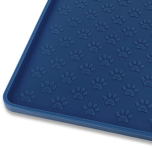 Ptlom Silicone Pet Placemat for Dog and Cat, Waterproof Non-Slip Pet Feeding Bowl Mats for Food and Water, Small Medium Large Tray Mat Prevent Residues from Spilling to Floor, Navy Blue, 24.5 16.5