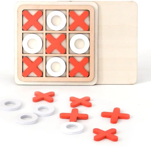 SYFUNLV Tic Tac Toe Holzspiel, Holz Legespiel,14 * 14 * 0.7cm Kinder Jeden Alters X Und O Reisespiel,für Erwachsene Wohnzimmer Dekor und Schreibtisch Dekor Familienspiele,Brettspiele. (Orange)