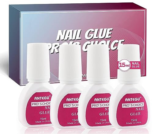 4 Botellas de Pegamento Para Puntas, 15ml Super Fuerte Pegamento Uñas Postizas Con Pincel, Pegamento Para Uñas Acrilicas para Tips Uña