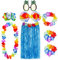 baotongle 8 Stück Hawaii Party Kostüm Set mit Halskette Armbänder Stirnband Blume BH Haarblume und Ananas Sonnenbrille für Beachparty Deko Blau 60cm