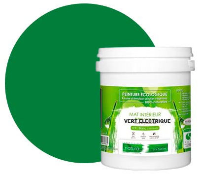 BOX DECO COULEURS Peinture murale naturelle écologique aspect mat intérieur Natura - 1L, Vert Electrique