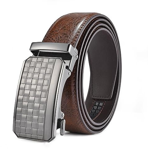 FEFLO Gürtel Herren (M, Gürtellänge 110cm, geeignet für Taille 83cm~93cm) Ledergürtel Braun für Männer mit Ratsche Automatikschließe Business Anzug Gürtel Breit 35mm Größe Angepasst