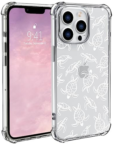 Wihytec Turtles Phone Case for iPhone 13 Cute Turtles Case Cover Clear Phone Case w/Four Corner Reinforced Shockproof Girly Women Phone Cover Transparent Preppy Phone Case with Design