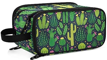 Kulturbeutel Grünes Kaktus-Kakteen-Muster Große Kosmetiktasche Kulturtasche Waschtasche Make Up Tasche Waschbeutel Schminktasche für Damen Mädchen