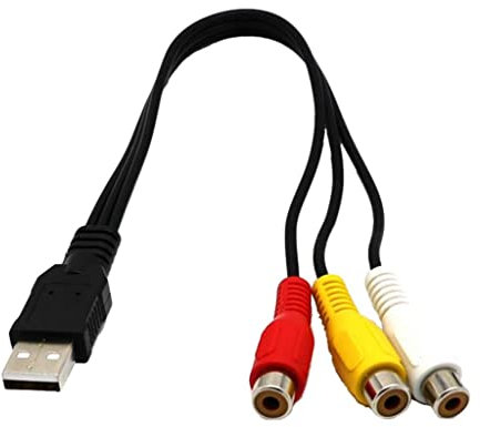 Tiuimk Cavo adattatore da USB a 3 RCA, 0,3 m, nero, per collegare apparecchiature AV al computer/TV
