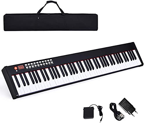 COSTWAY Piano Digital 88 Teclas, Teclado Electrónico Portátil con Teclas Pesadas, con Función Bluetooth, Interfaz MIDI, Altavoces, Sordina, y Bolsa de Transporte (Sin Atril, Negro)
