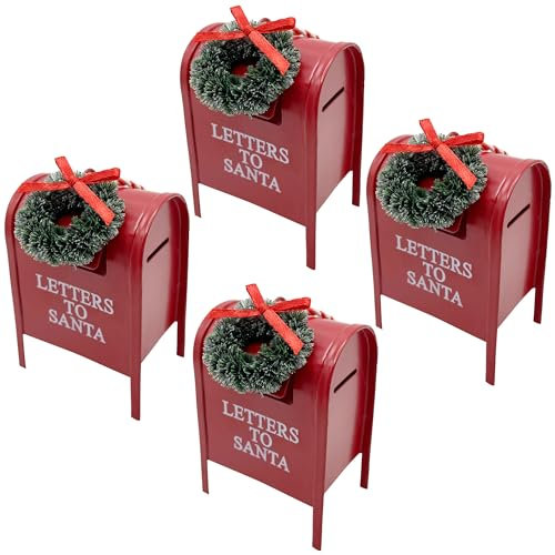 HPQ Briefkasten aus Metall mit Aufschrift Letters to Santa, 4 Stück, Mini-Briefkasten, Weihnachtsbaum-Hängedekoration, Vintage-Briefkasten-Dekoration für Zuhause, Weihnachten, Party, Gastgeschenke,