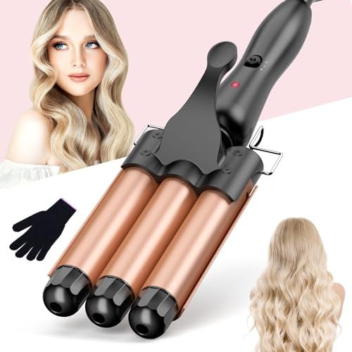 BESTOPE RAY Hair Curler 25mm, 3 Barrel Hair Waver with 30s Quick Heating, Curling Iron with 2 Temperature Control, Heat-Resistant Glove for Long Medium Short Hair