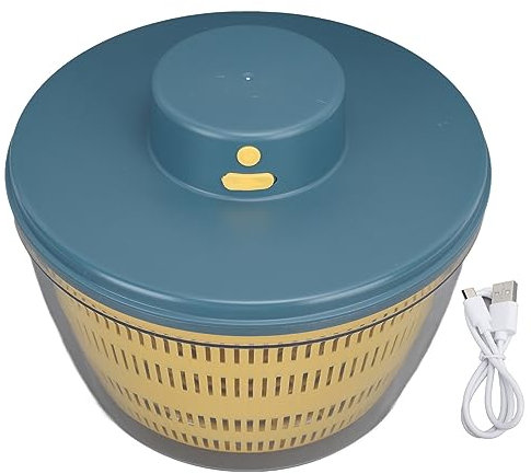 Lavadora de Frutas y Verduras, Centrifugadora de Ensalada Eléctrica de 4 Litros, Centrifugadora de Lechuga Multiusos, Secadora de Verduras, Dispositivo Limpiador de Frutas (Azul)