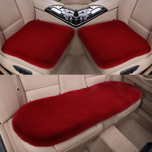 Auto Sitzauflage Autositzauflage Universal Winter Plüsch Sitzkissen Sitzbezüge Auto für Vordersitze Rücksitz, Auto Fahrzeug Sitzschut (Weinrot,2+1 Sitzbezüge vorne und hinten)