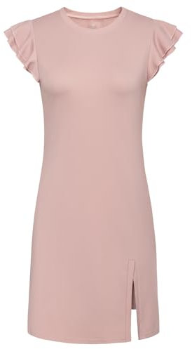 Jack Smith Abito sportivo da donna con spacco anteriore e pantaloncini, maniche svolazzanti, girocollo, linea ad A, rosa chiaro, L