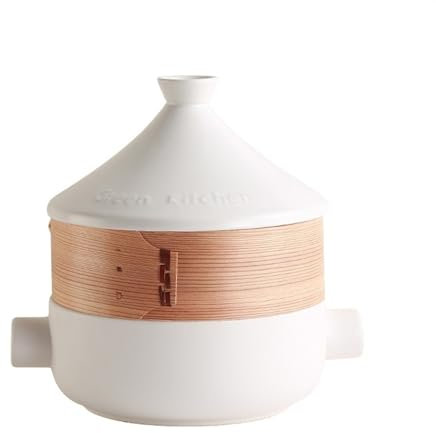 YLWX Plat Tajine En Céramique Marocaine For La Cuisson, Cocotte Avec Couvercle Et Cuiseur Vapeur, Marmite À Soupe Au Four Hollandais, Marmite À Ragoût En Pierre De Tajine À Feu Ouvert(Color:Blanc,Size