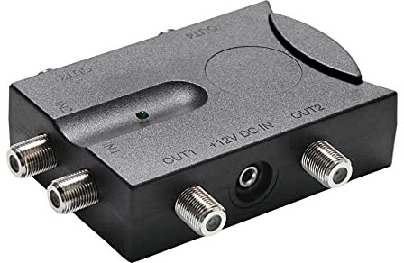 SIUKE TV Amplifier, Bi-Directional TV Amplifier 2 Inputs TV Antenna Signal Booster with 4 Outputs Low Noise TV Signal Splitter Antenna Signal Booster with Reverse Path for Indoor Use