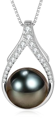 NONNYLLEI geschenke für ehefrau jahrestag muttertag tahiti schwarze perlen halskette geschenk für frauen hochzeit geburtstag mama freundin sie valentinstag weihnachten geschenke, Mit Sterlingsilber