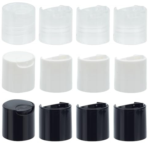 PLIGREAT 30 Stück 3 Farben Shampoo Flaschendeckel Schwarze Scheibe Lotion Flaschenverschlüsse Ersatz Kunststoff Presskappen, Dosierpresse Kappe Cover für Quetschflaschen, Durchmesser 28mm