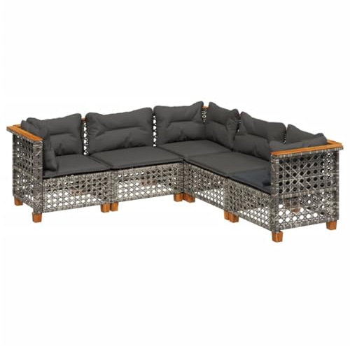 vidaXL Garten Sofa Garnitur 5-TLG., Gartenmöbel Set mit Kissen, Sitzgruppe für Garten Terrasse, Sitzgarnitur Lounge Modular, Grau Poly Rattan