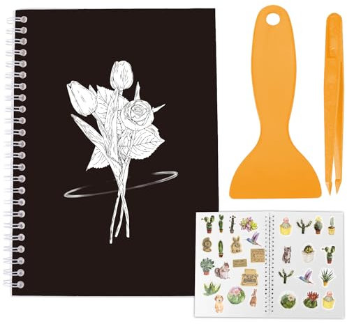 craspire Wiederverwendbares Stickerbuch Im A5 Format Sammelalbum Mit Pinzette Und Schaber Blanko Sticker Halter Organizer 40 Blätter Schwarzer Transparenter Kunststoffeinband Rosen Trennpapier