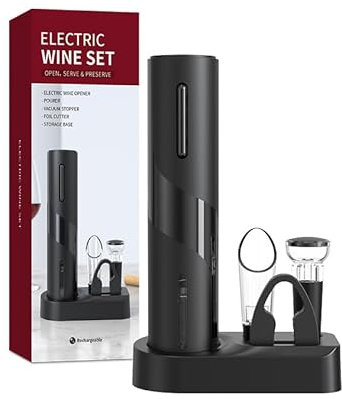 5 in 1 wine opener electric, automatic wine opener electric wine bottle opener, A gift for wine enthusiasts electric corkscrew wine opener, Suitable for Kitchen/Party/Gift.(COOL BLACK)