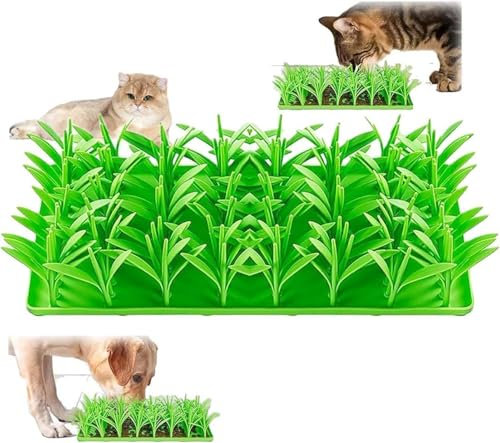 Silicone Grass Mat For Cats, Green Grass Foraging Mat, Silicone Slow Eating Feeder, Cat Dog Slow Feeder Food Mat For Kitten Anti-Gulping Healthy Eating Diet