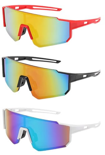 AYNKH 3 Pcs Cycling Glasses - Windproof Sports Eyewear for Outdoor Activities Like Cycling and Fishing (Black, Red, White)