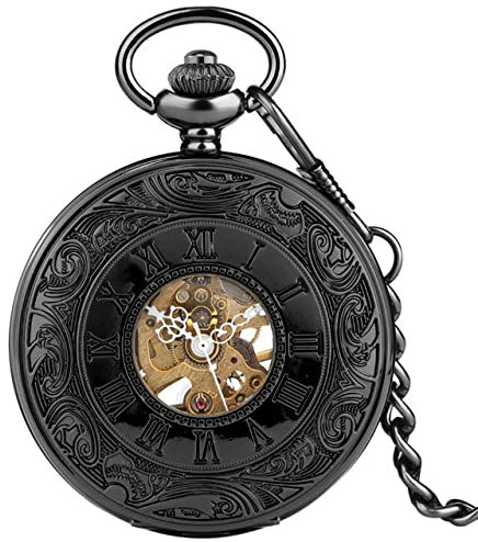 JFNHUTL Roségold/Schwarz/Silber/Bronze, Anzeige der römischen Ziffern, mechanische Handaufzug, antike Taschenuhr, Vintage-Anhänger, Uhr, Geschenke