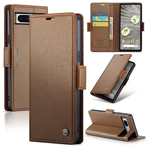 Rerzoiro Handyhülle für Google Pixel 7A Hülle, Premium PU Lederhülle Klappbar Flip Case [RFID Blocker] Tasche Magnet Kartenfach Klapphülle Schutzhülle für Google 7A, Braun