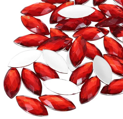 sourcing map 30 Pcs Acrylic Horse Eye Gems, Red 20x9mm Flat Back Crystal Rhinestones Bulk Gems for Crafting Rhinestones for Clothes Crafting Bedazzling Nails