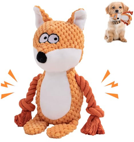 FONDUO Quietschendes Hundespielzeug, Hundespielzeug, Hunde Spielzeug Unzerstörbar, Niedlich Welpenspielzeug, Tierfiguren Hundekuscheltier, Kuscheltier Geschenk für Welpen, Kleine Hunde (Fuchs)