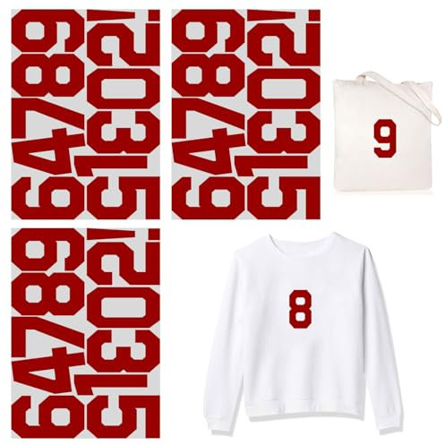 4 Inch 3sets 1-10 Number Iron On Heat Transfer Fabric Vinyl DIY for Sport Jerseys T Shirts Clothes Slogan Printing Crafts Decoration (Red)