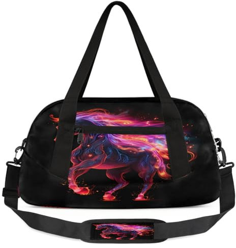 Glowing Horse Sporttasche für Kinder, für Jungen, Mädchen, Teenager, bunt, Pferd, Sport, Turnbeutel für Wochenende, Reisen, Gymnastik, Tanzen, Ballett, mehrfarbig