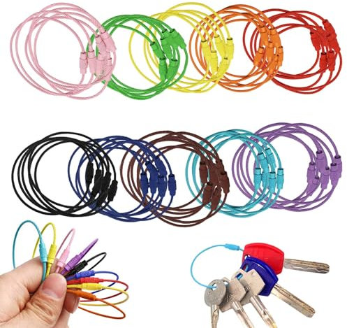 PUERHUACI Schlüsselring Drahtseil,60 Stück Schlüsselring Groß,Schlüsselringe Bunt,Schlüsselringe Edelstahl,Multifunktionale Keyring für Gepäckanhänger,Schlüssel