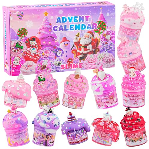Rosa Schleim Adventskalender 2025 für Jungen Mädchen, Schleim Kinder Adventskalender 24 Tage Countdown, Butter Cloud Slime Weihnachten Schleim Geschenk mit Unterschiedliche Textur Slime Set für Kinder